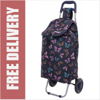 Hoppa Navy Butterflies Large 57 Litre Capacity 2 Wheel Folding Shopping Trolley